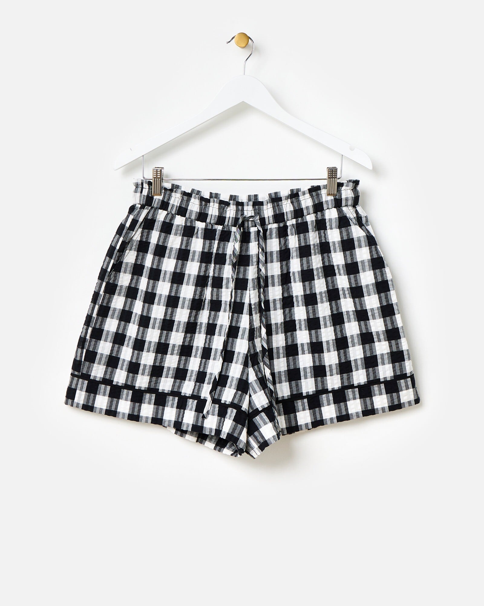 Black Gingham Tie Waist Cotton Shorts | Oliver Bonas